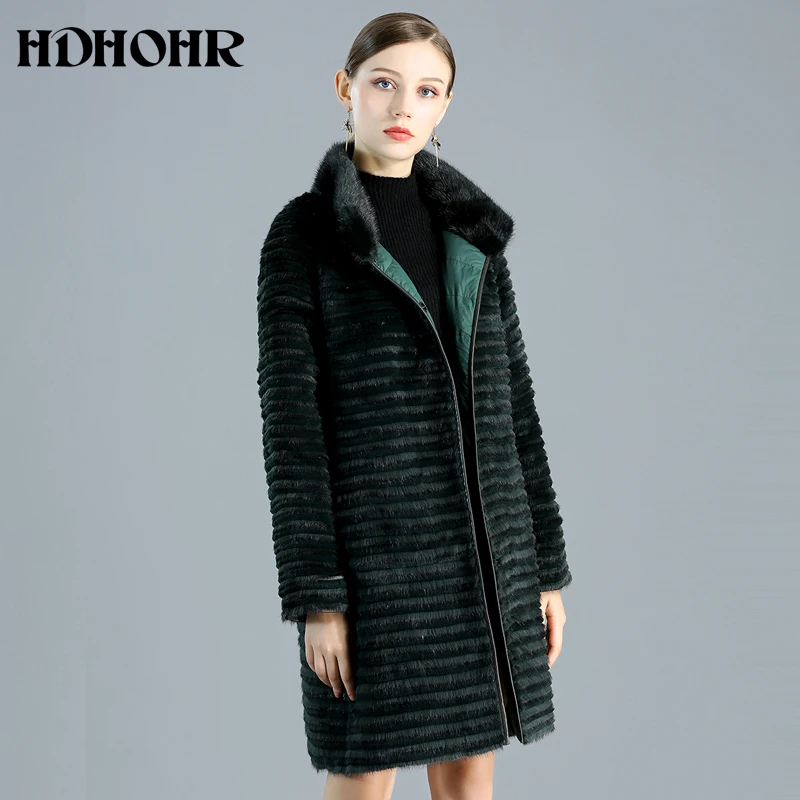 HDHOHR настоящие норковые шубы женские с пуховой двойной боковой износ Новые Натуральные норковые шубы Зимние теплые Kintted меховые куртки