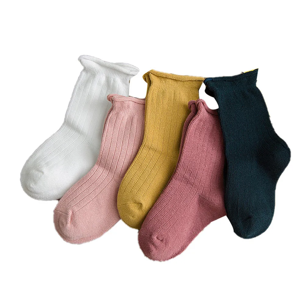 

5 pairs of New Autumn Baby Children's Curled Loose Mouth Student Socks for Boys and Girls Korean Striped Alphabet Socks