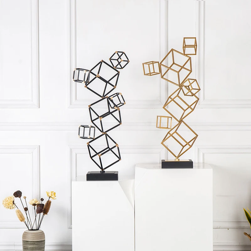 Современный набор золотой черный металлический кубик фигурки Большой 70 см