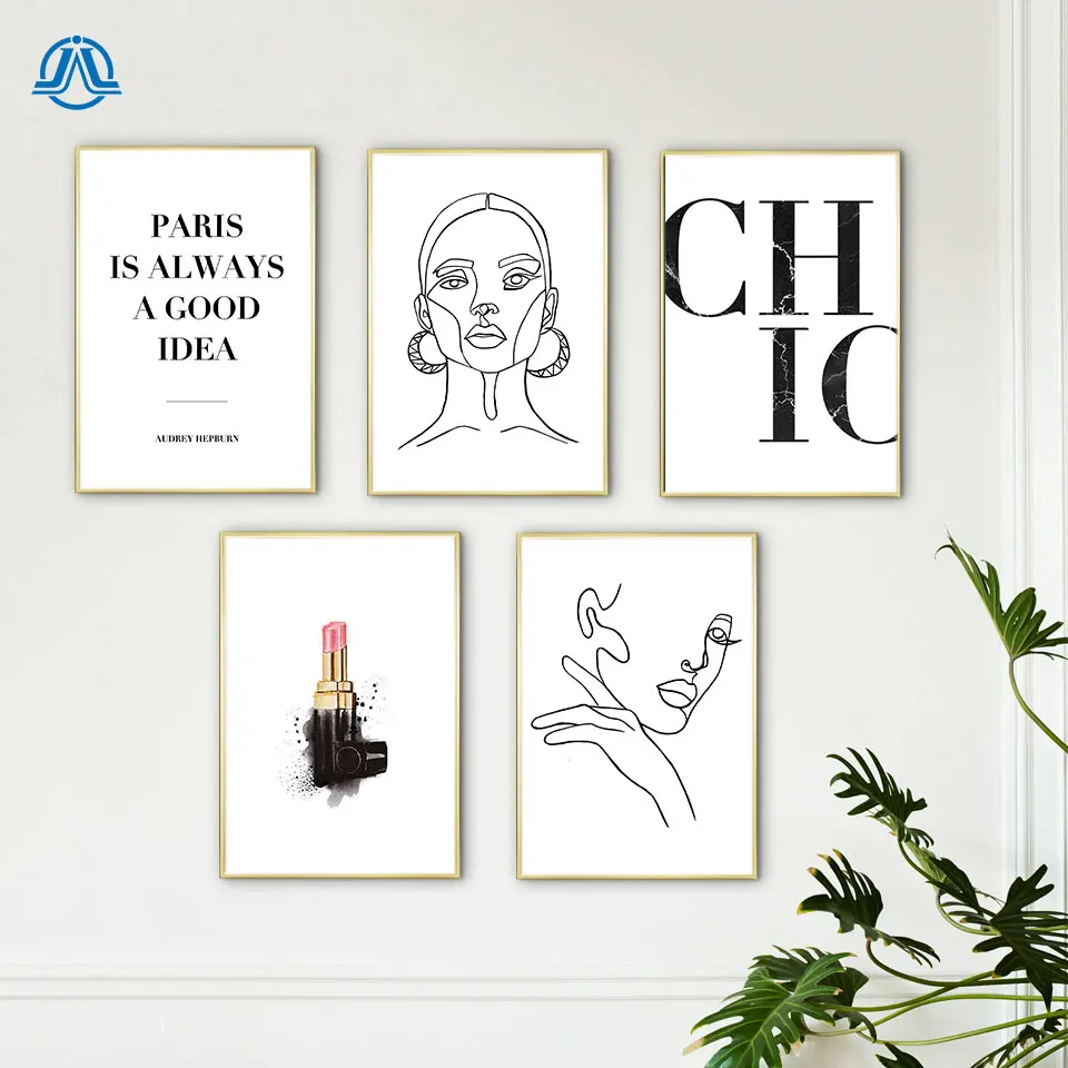 Плакат с губной помадой модная Картина на холсте Женская линия художественный