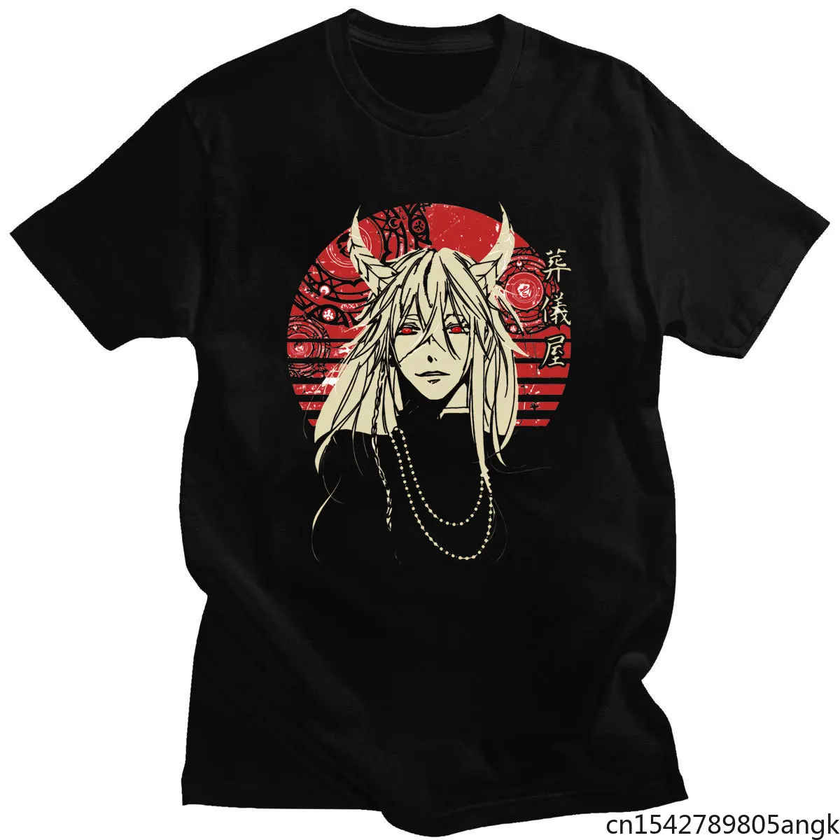 

Anime Black Ciel Phantomhive Black T-shirt Men Harajuku Fashion Manga Oversized Short Sleeve