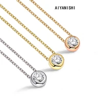 aiyanishi 925 sterling silver pendant necklace 0 5ct1ct round bazel women engagement wedding silver necklace party girl gifts
