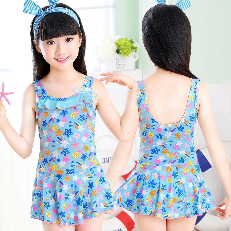 

One Piece Swimsuits Skirt Suit Print Flowers Children Girls Swimwear Kids Beach Dress Bathing Suits Hot Spring Clothes