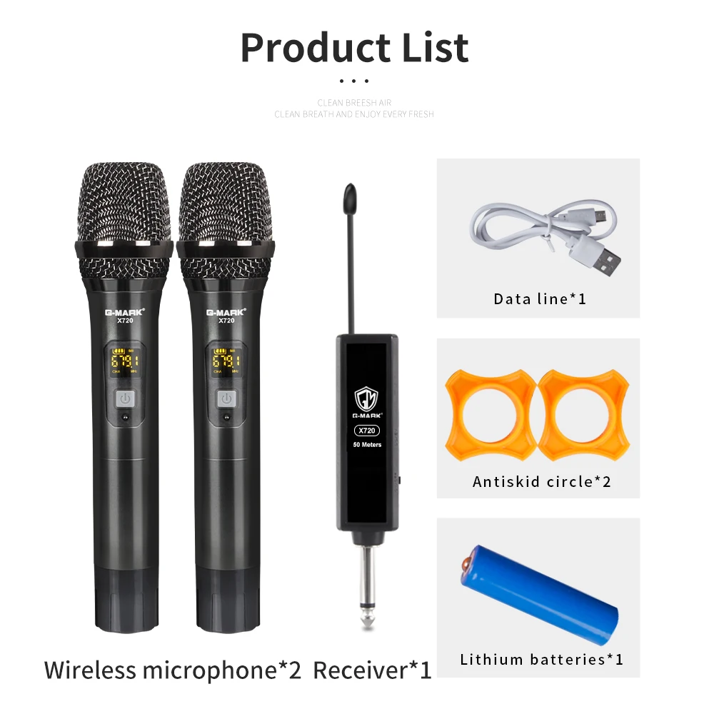 Беспроводной микрофон G-MARK X720 UHF ручной динамический для караоке металлический