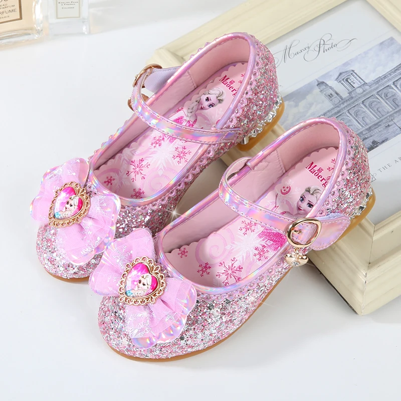 Детские летние туфли с кристаллами Модные балетки милым бантом Эльзы из