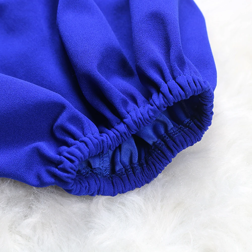 

Blue Off Shoulder Jumpsuit Ruffle Wide Leg Sexy Club Party Blackless Long Lantern Sleeve Elastic High Waist Bodysuit Plus Size