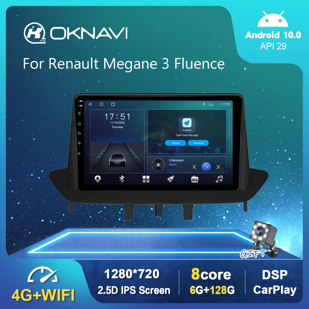 Автомагнитола на Android 10 0 для Renault Megane 3 Fluence 2008 2014 мультимедийный плеер DSP Carplay 6 ГБ 128