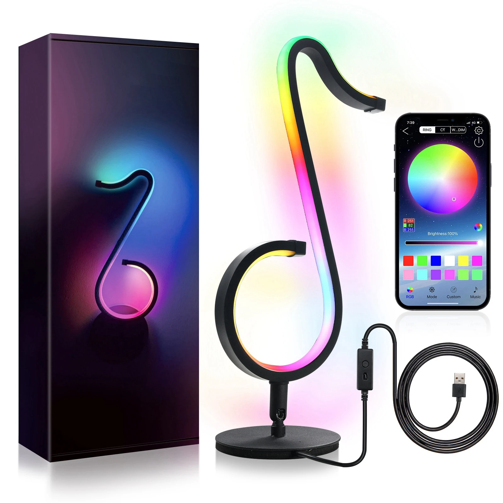 

RGB Musical Note Atmosphere Lights USB Smart APP Control Dimmable Symphony Table LED Beside Lamps Gifts Home Bedroom Bar Decor