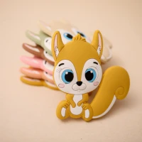 1pc silicone teether rodent cartoon squirrel baby teether food grade nursing pacifier clip silicone bead for diy baby necklace