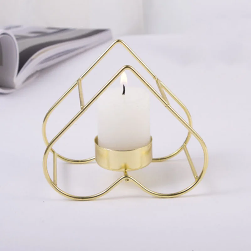 Heart-Shaped Metal Wrought Iron Concise Golden Candlestick Candelabra for Wedding Party Dinner Holiday Decoration Candle H | Дом и сад