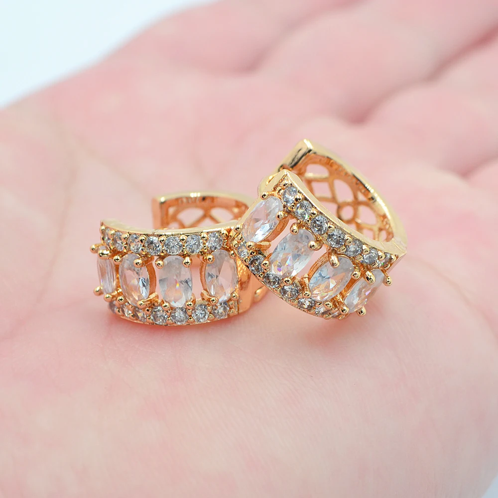 

Gold Color Women White Cubic Zirconia CZ Huggie Hoop Earrings Jewelry