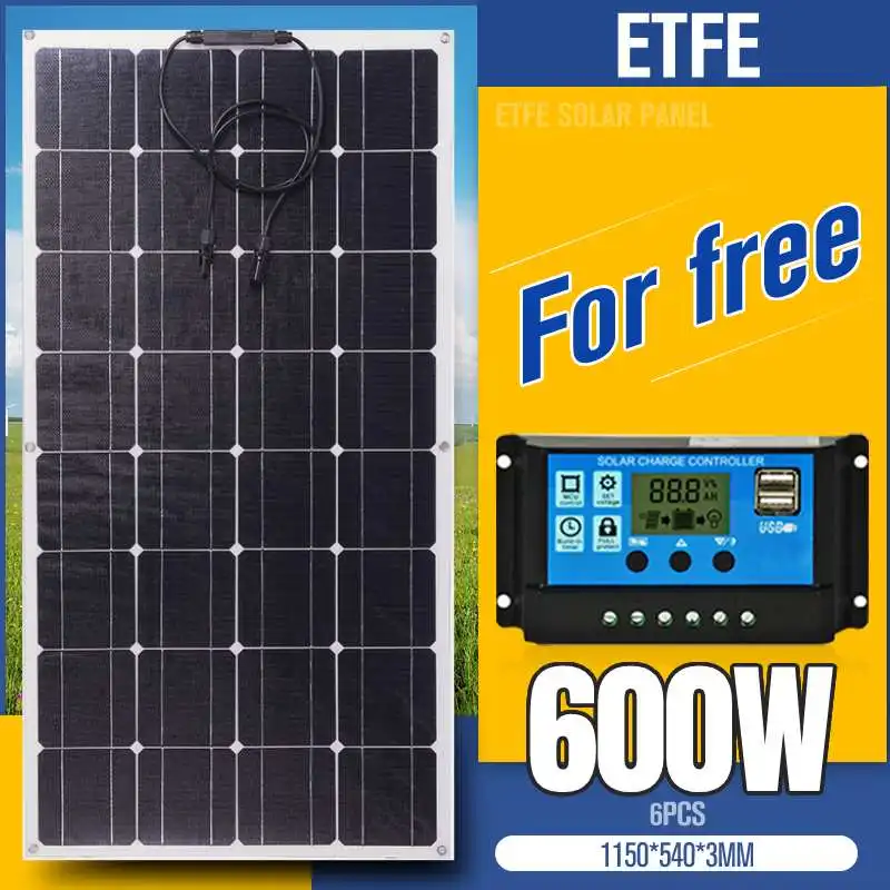 Online Panel Surya 18V 300W 600W ETFE Kit Panel Surya Sistem Generator Tenaga Surya Pengisi Daya Baterai Mobil RV Lengkap Untuk Rumah Luar Ruangan RV