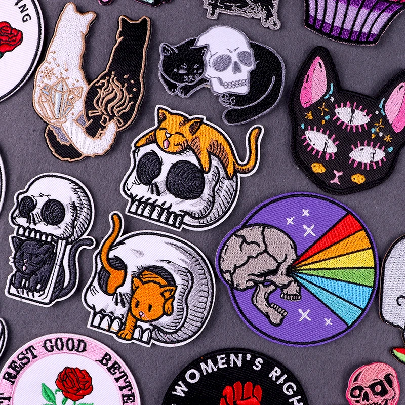 

Cat Embroidered Patches For Clothing Thermoadhesive Patches Cartoon Patch Iron On Patches On Clothes Applique Animal Skull Badge