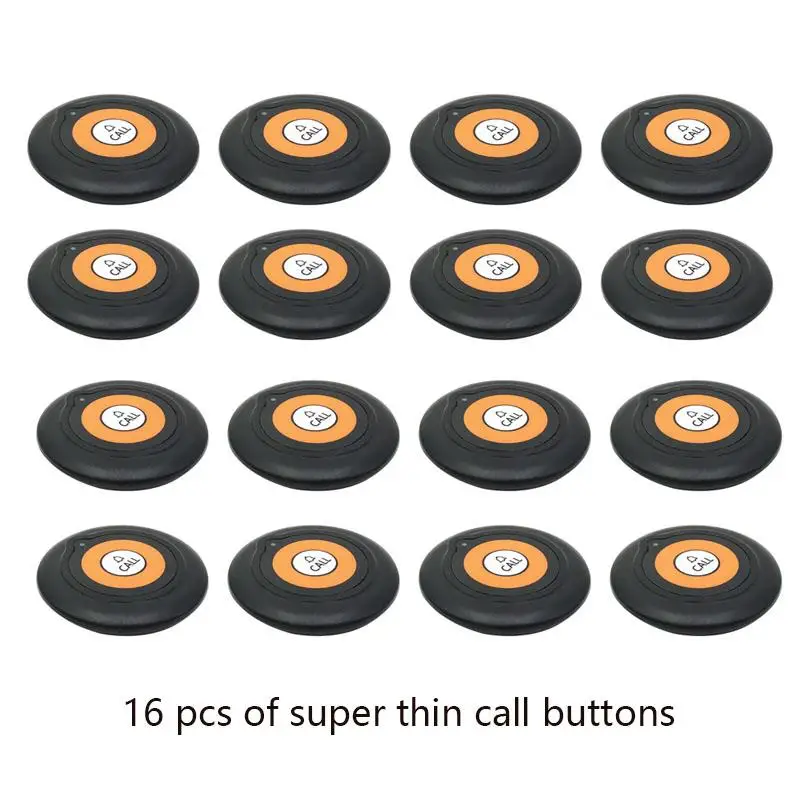 Wireless Paging System Waiter Call Device Buzzer For Restaurant 16 Super Thin Single Key Buttons Transmitter