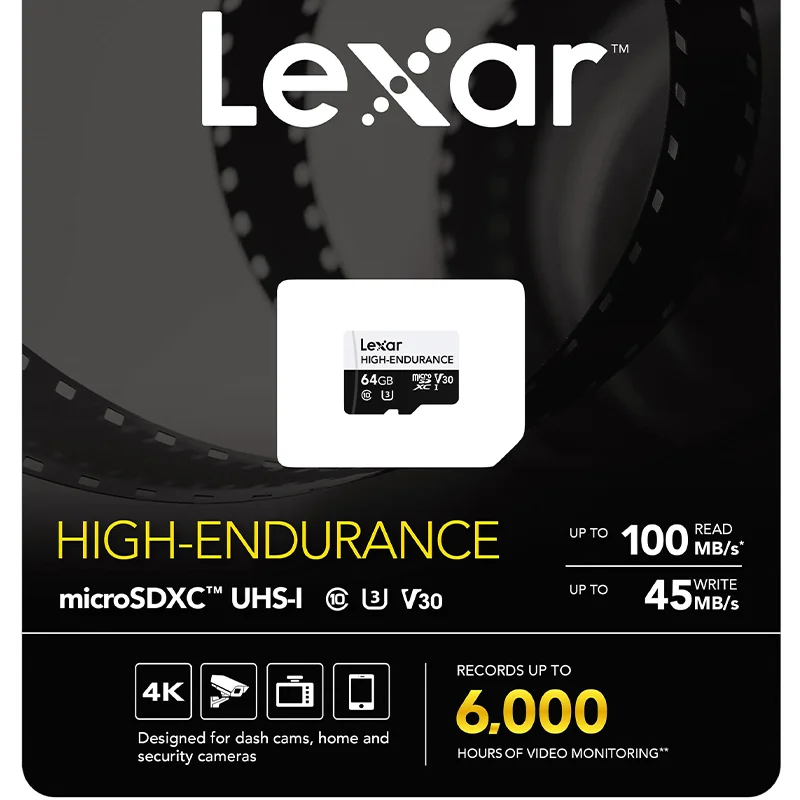 Карта памяти Micro SD Lexar 64 ГБ USH-1 U3 Max 100 Мб/с водонепроницаемая TF-карта для