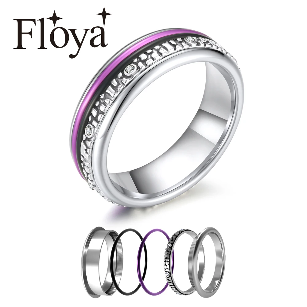 Женское кольцо из нержавеющей стали Floya черное/фиолетовое обручальное шириной 6