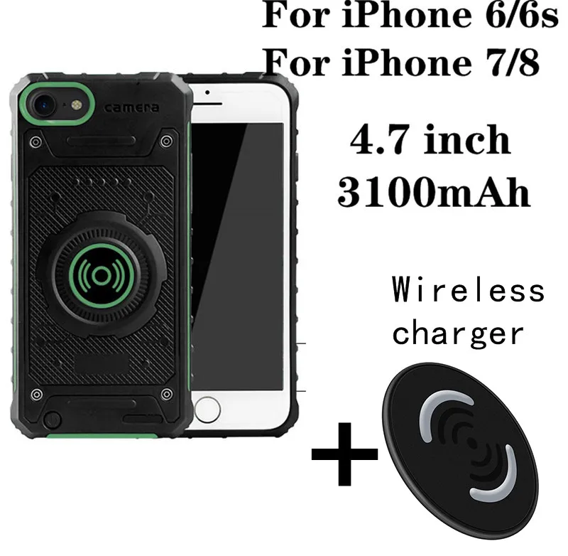 4.7-Green charger 3100 мАч беспроводной чехол для iPhone 6 питания 6S тонкий ударопрочный зарядное устройство батарея чехол для iPhone 7 8 Внешний аккумулятор Зарядка задняя крышка - Цвет: 4.7-Green charger