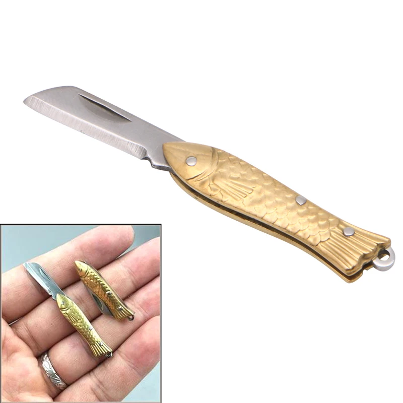 Fish-shape Keyring Pocket Keychain Tactical Small Folding Folder Knife Brass | Инструменты