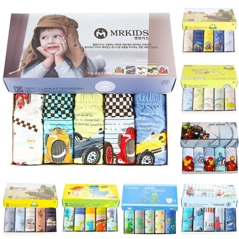 

Children Underwear 5pcs Kids Boys Cotton Briefs Soft Panties Animal Printed 2-13Y Cute Knickers Boxer Shorts