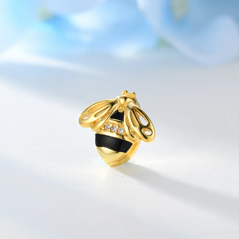 DEVOLOVE Мода 925 стерлингового серебра отражающие клип Подвески пчела цветок бусины