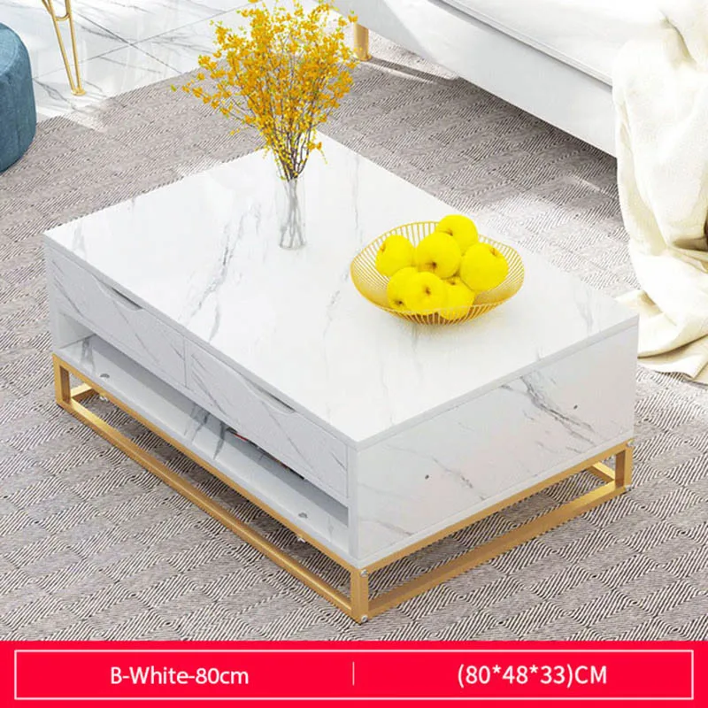 B White(80cm) Деревянный стальной Мраморный Топ Журнальный столик гостиная придиванный столик обеденный стол Малый черный белый роскошный чайный столик для гостиной спальни - Цвет: B White(80cm)
