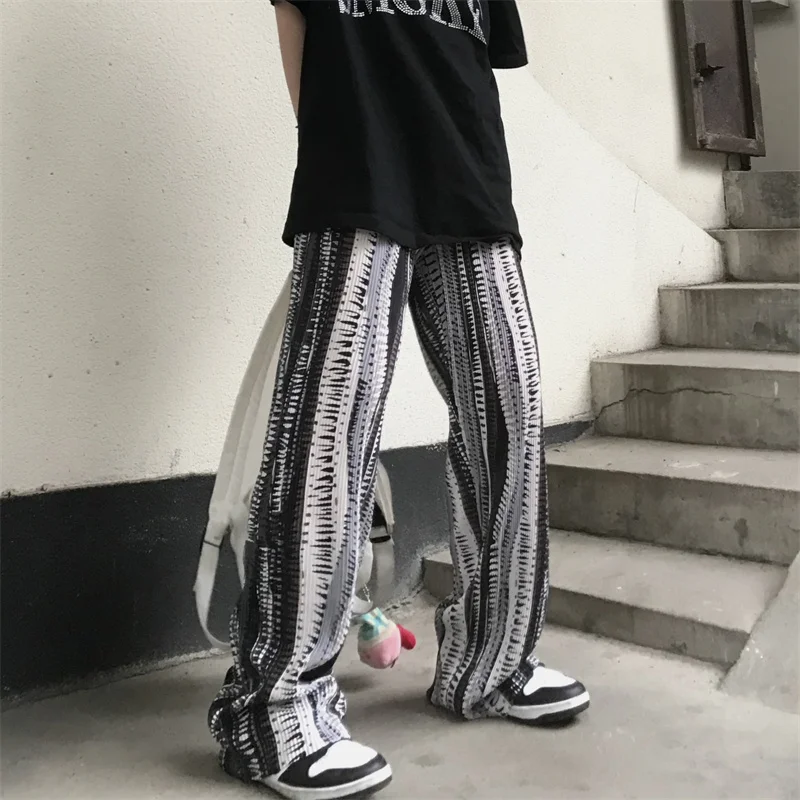 

Women's Pants 2021 Summer New Ink Ripple Streetwear Wide Leg Pants Baggy Casual Fashion Trouser Straight Mom High Waist Trouser