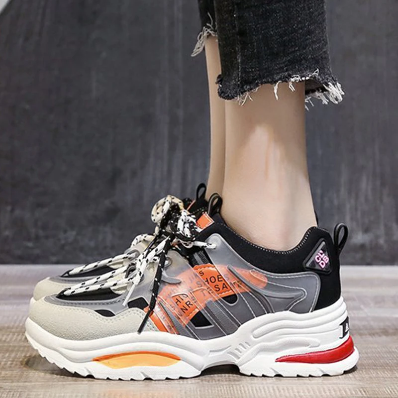 Женские кроссовки на толстой платформе 5 см женская повседневная обувь из