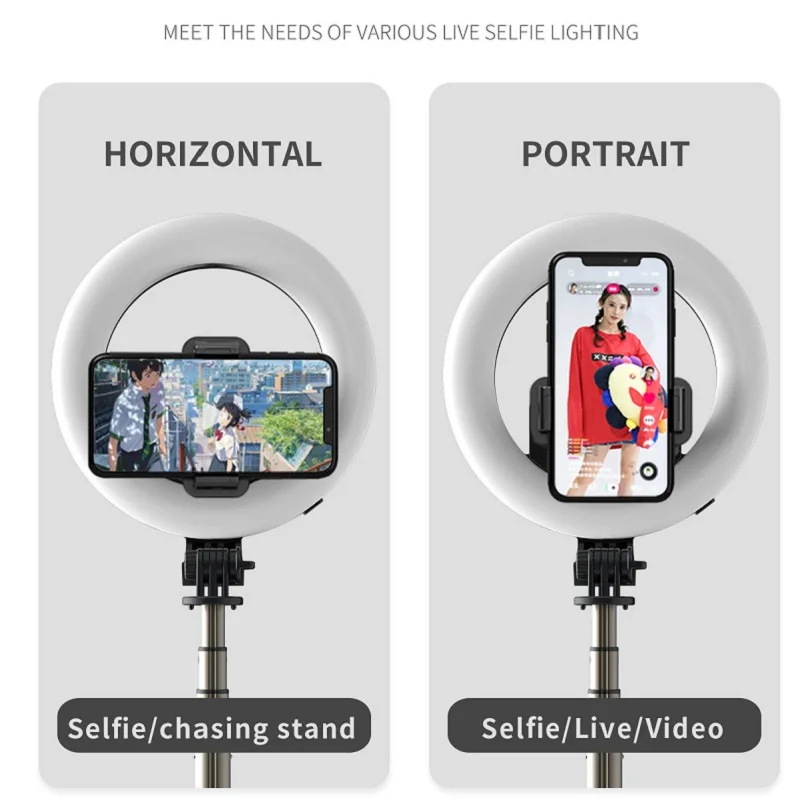 COOL DIER 4in 1 Wireless Bluetooth Selfie Stick With 6inch LED Ring Photography Light Foldable Tripod Monopod for iPhone Android