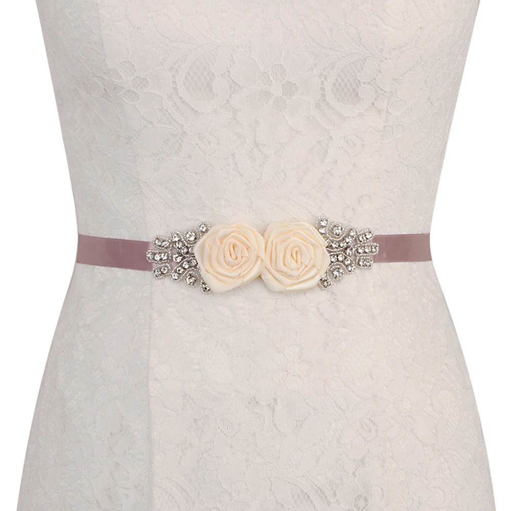 

AMORARSI S415 Simplicity Bride Belt with Flowers and Rhinestone Wedding Bachelorette Party Prom Ladies Dress Accessories Sash