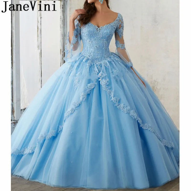 JaneVini принцесса розовый синий Quinceanera платья для сладких 16 лет бисером кружева с