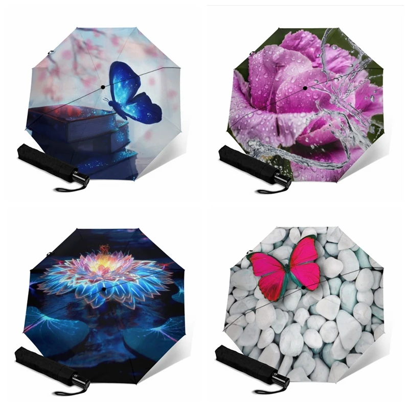 

Animal Painting Auto Open & Close Travel Umbrella Sun Girl Parasol Tri-fold Travel Paraguas Outdoor Sun Umbrellas Rain Tools