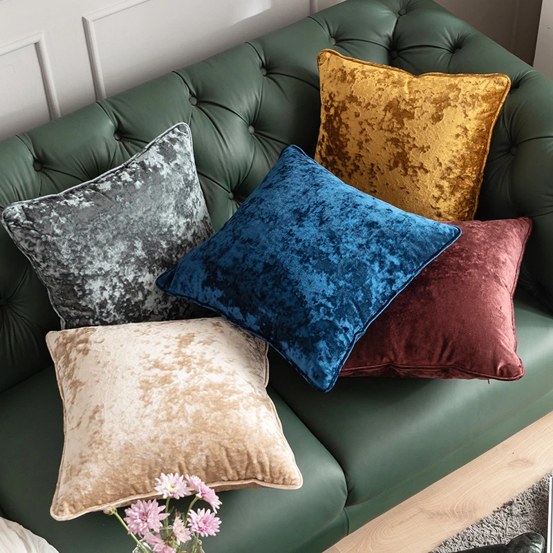 

Cushion Cover 45x45cm/60x60cm Navy Goldish Ice Plush Solid Pillow Cover Fringed Home Decorative for Sofa Bed Chair