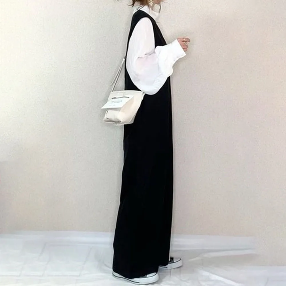 

Jumpsuit Japanese Hot Style 2021 Spring And Summer New Casual Wide-leg Pants Simple Solid Color Slim-fit All-match Black Women