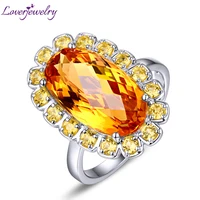 LOVERJEWELRY 5.90Ct Big Citrine Ring Solid 14Kt White Gold With Side Yellow Sapphires Women Rings For Anniversary Party Gifts
