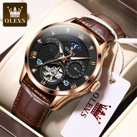 olevs men watches top brand luxury leather tourbillon mechanical sport watch for men fashion date waterproof clock reloj hombre