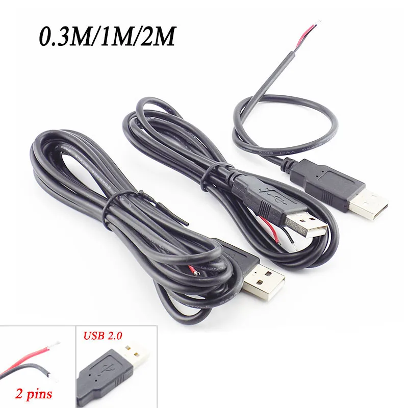 2 Pin провода 5 в USB 0 diy usb гнездовой разъем кабель питания УДЛИНИТЕЛЬ шнур 3 м/1 м/2 М