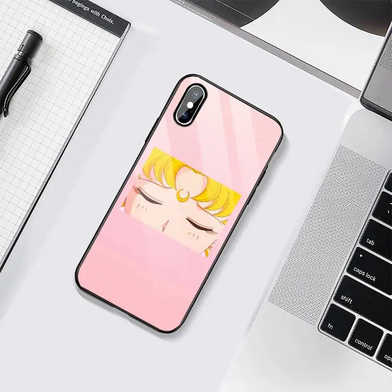 

Cute Cartoon blond girl Moon Phone Case Tempered glass For iphone 6 6S 7 8 plus X XS XR 11 12 mini PRO MAX
