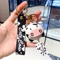 cute cartoon 3d cow keychain strap kawaii animal cattle soft silicone bag backpack car pendant for boy girl pet key chain gift