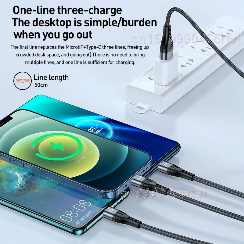 USB-кабель 3 в 1 для iPhone 13 12 11 Pro Max 8 Pin микро-USB Type-C кабель быстрой зарядки Samsung Huawei |