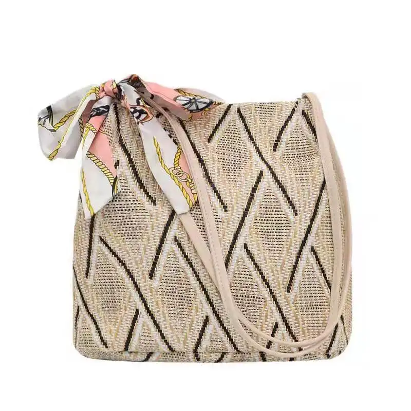 

2021 summer small fresh bag new style shoulder bag western style silk scarf bucket personalized straw bag