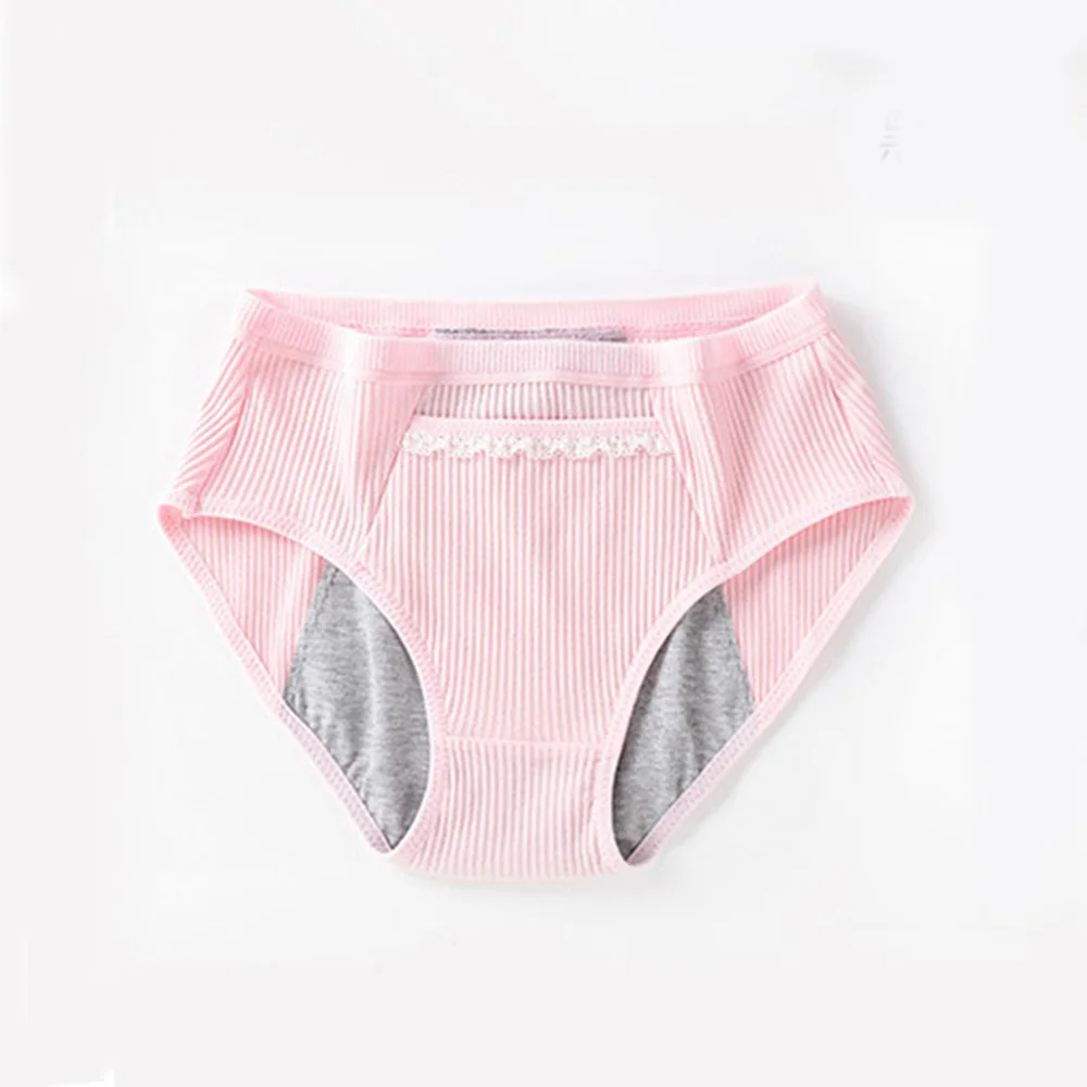 light pink Трусики для менструального периода со средней посадкой большого размера, кружевные карманные трусы для критических дней, Хлопковые женские герметичные трусы для здоровья - Цвет: light pink