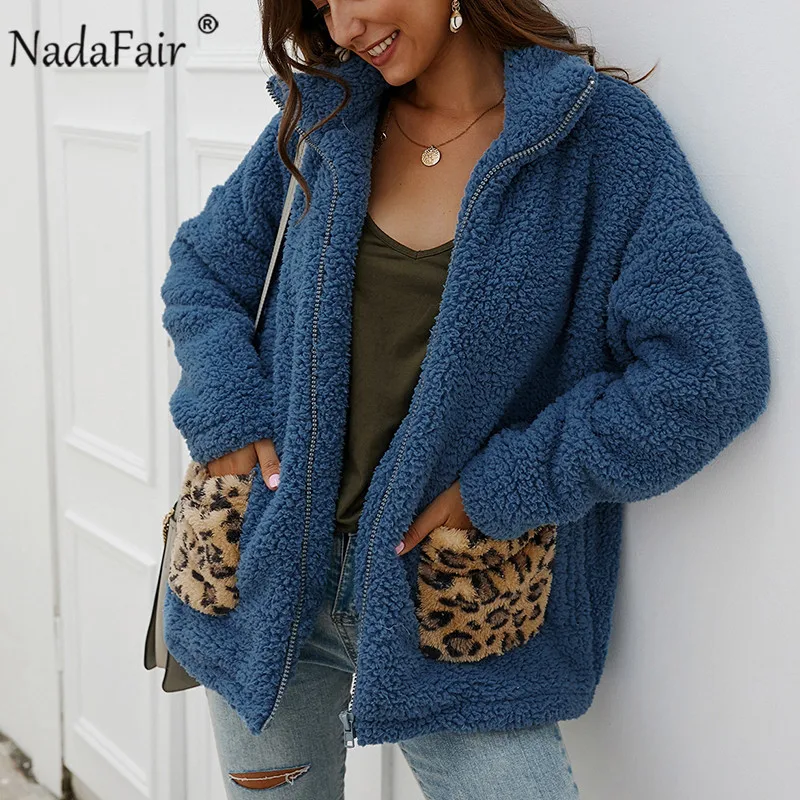 

Nadafair Leopard Patchwork Casual Teddy Coat Women Faux Fur Coat 2019 Autumn Winter Fur Jacket Plus Size Plus Overcoat Outwear