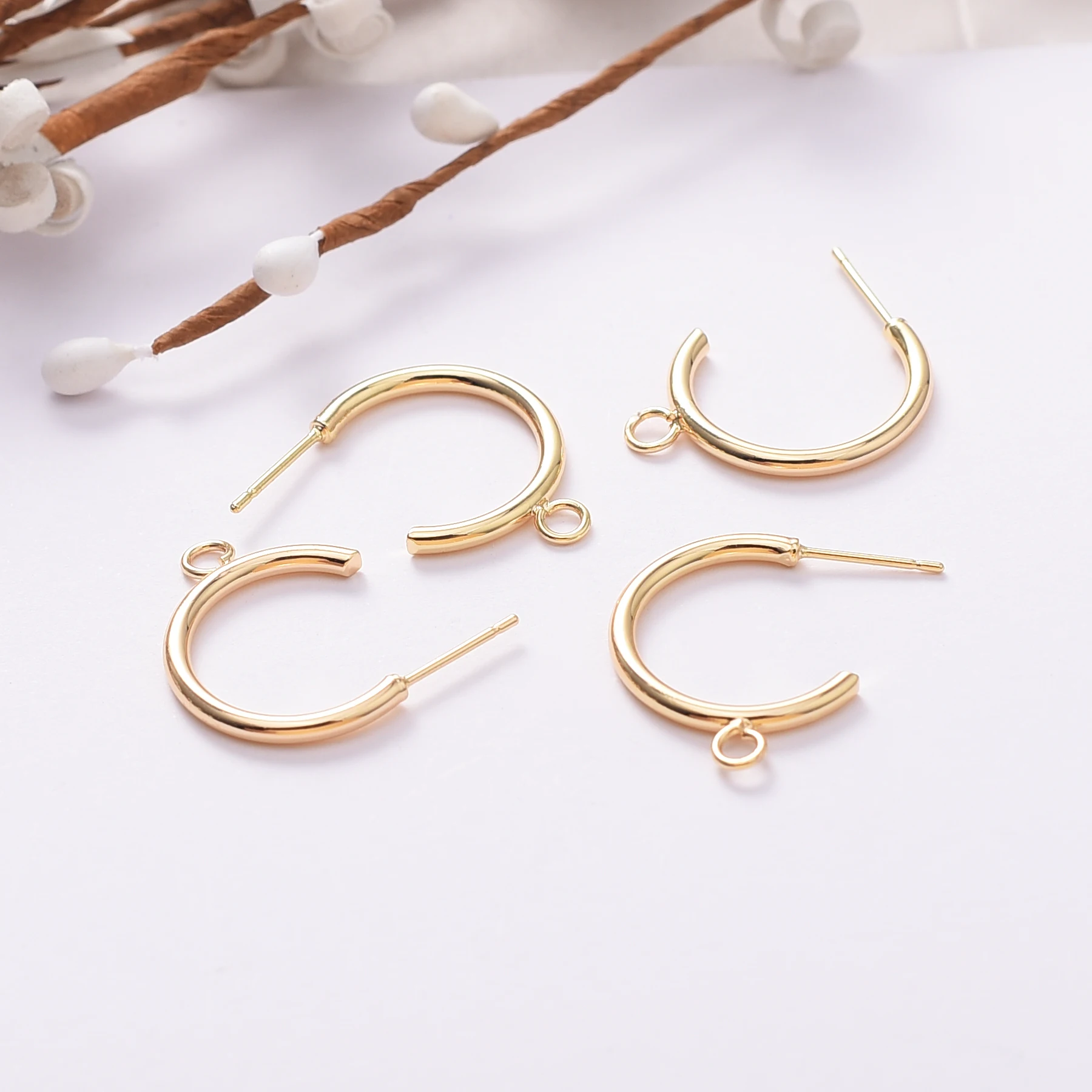 

6Pc/Lot Loop Earrings Hoop 18K Gold Plated Brass Circle Stud Earrings Connector Jewelry Making Supplies Diy Findings Accessories