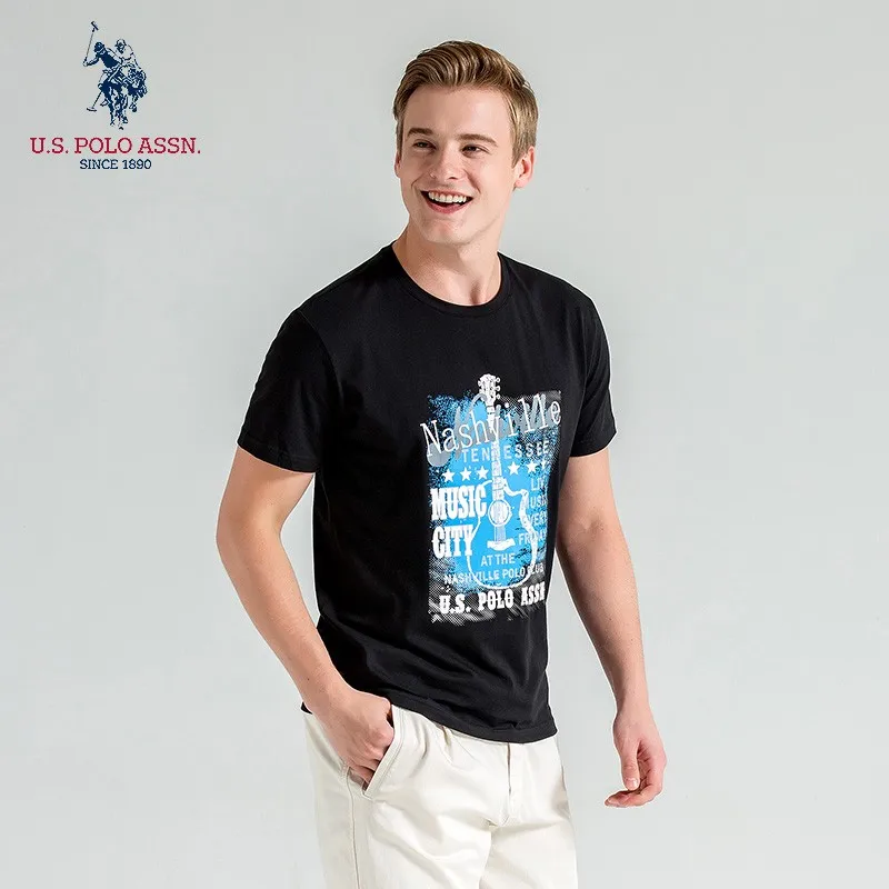 US Polo Assn. Черный белый цвет серо-голубой джемпер Мужская футболка Летний Новый