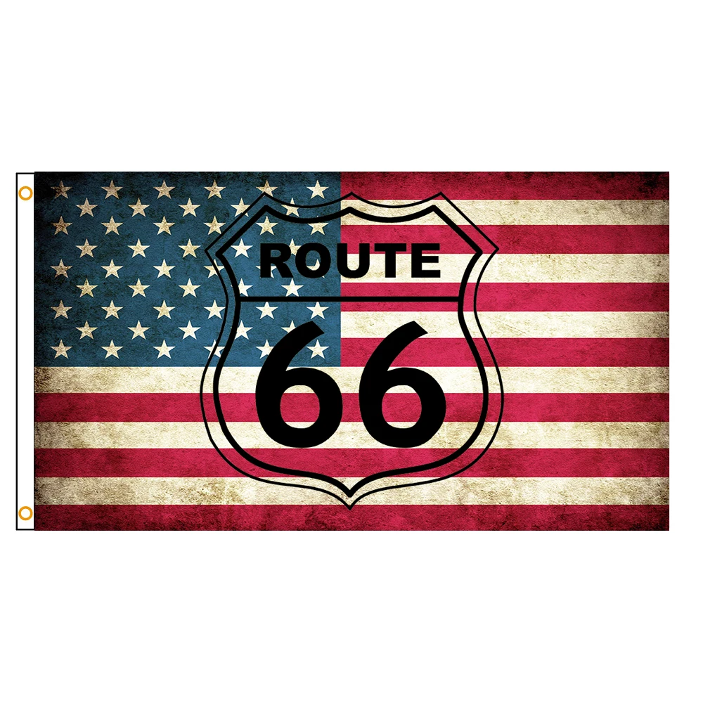 

90x150cm 120x180cm Route 66 Motorcycle Biker Rider Retro Usa Flag
