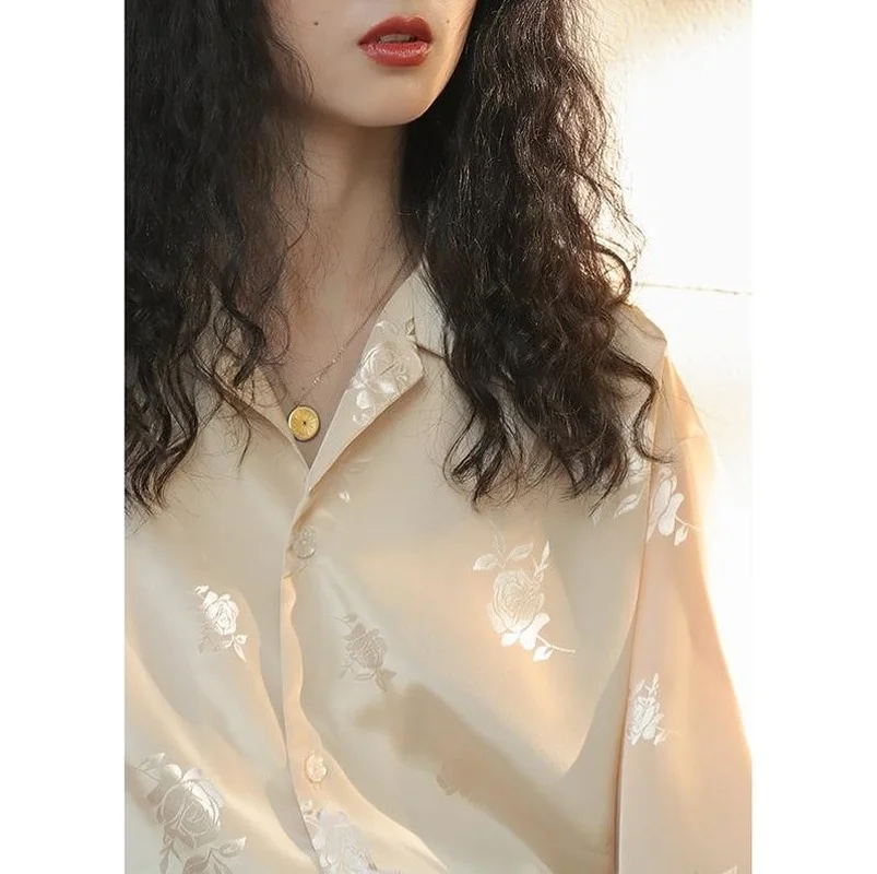 

Houthion Loose Blouses Casual Korean Women's Blouse Comfortable Fashion Summer Long Sleeve Turn-down Collar Tops