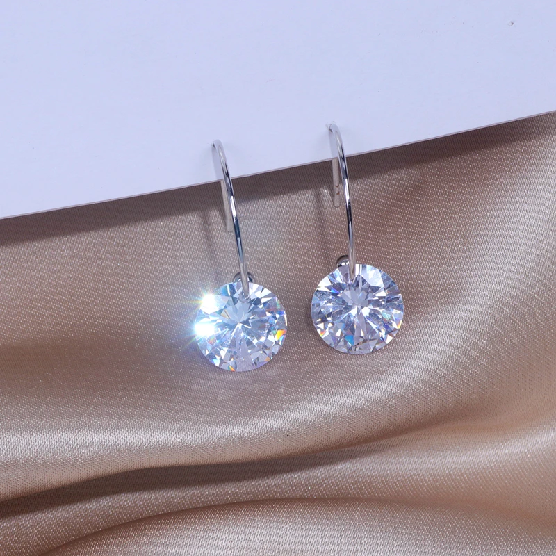 Серьги кольца женские с фианитом большие круглые украшения для ушей прозрачным