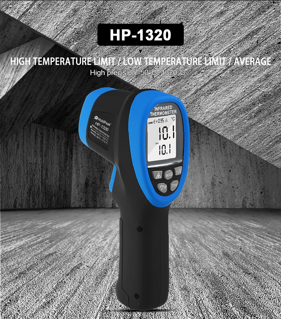 Holdpeak hp-1320 цифровой двойной лазерный термометр Бесконтактный ЖК-дисплей ИК инфракрасный цифровой C/F выбор пирометр