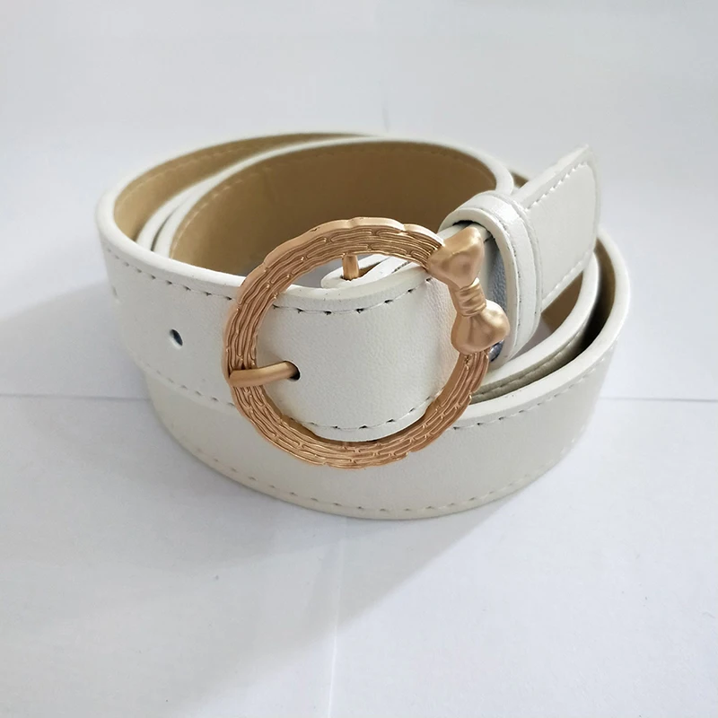 

Fashion Gold Round Buckle Belts Female Leather Wide Strap For Leisure Dress Jeans Decoration Women's Belt Cinto Feminino