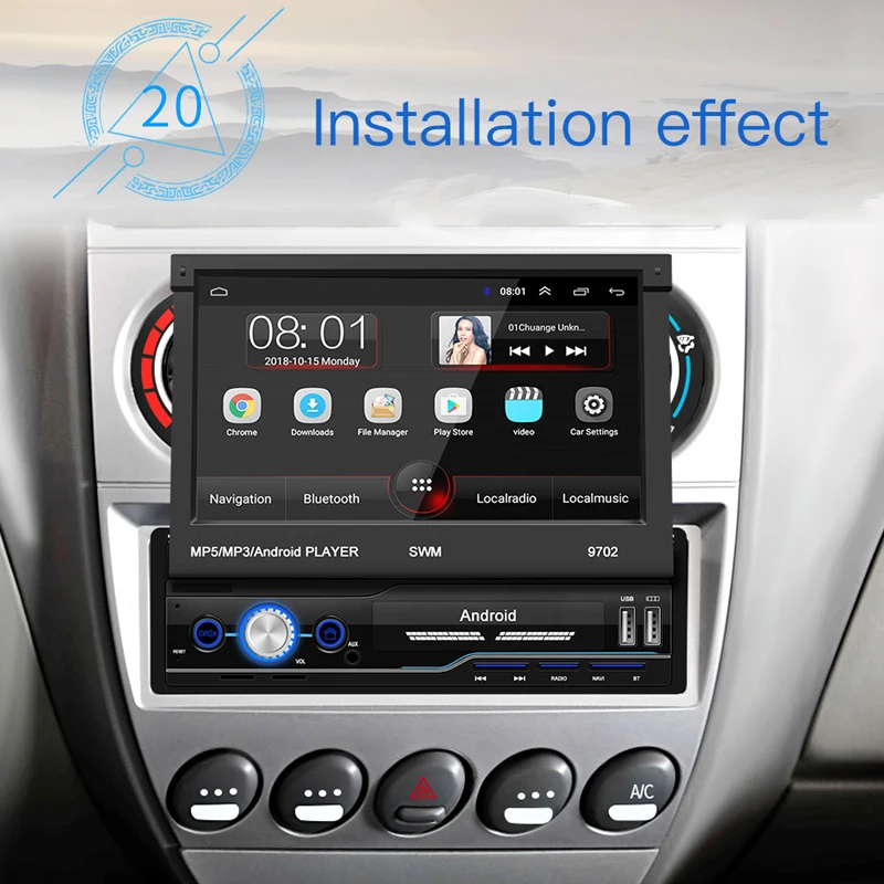 

Car Radio MP5 Mirror Link 1din Rear View Camera Touch Screen IOS Android 8.1 WIFI 7” Folded GPS HD Bluetooth